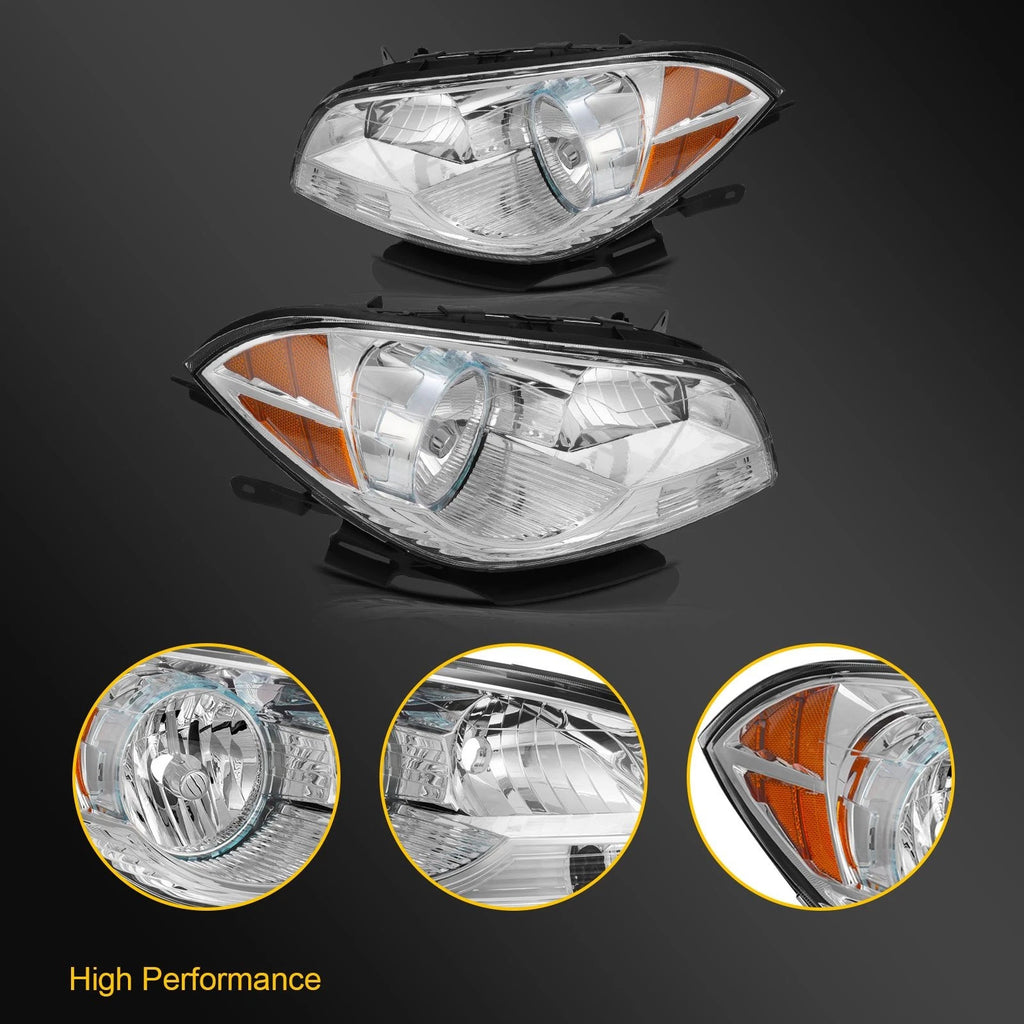 Set of 2 Headlight Assembly for Chevrolet Malibu (2008–2012) Chrome Amber