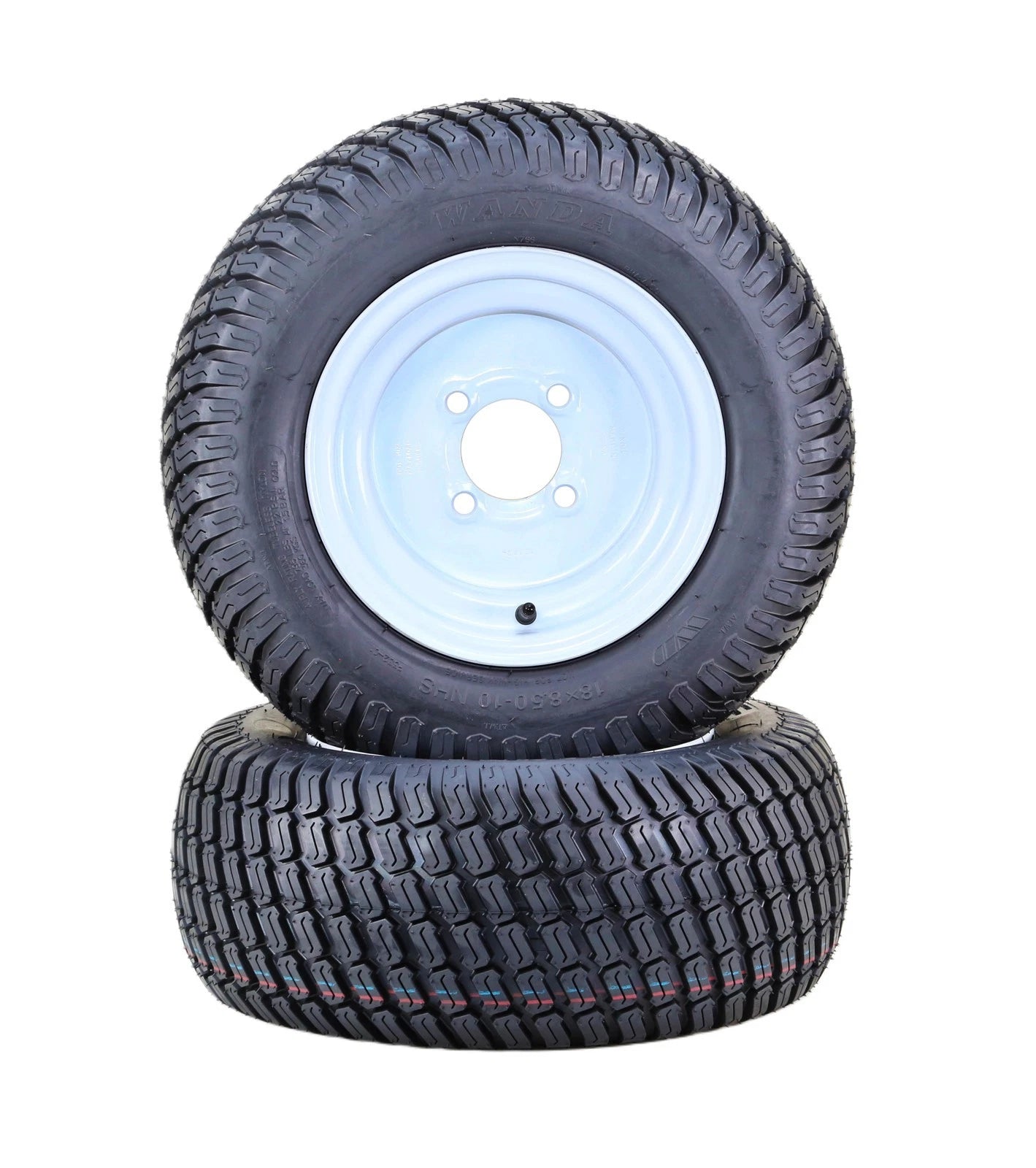 Set of 2 Lawn Mower Tires 18X8.5-10 4-Ply with 4x4" White Wheel (13029)