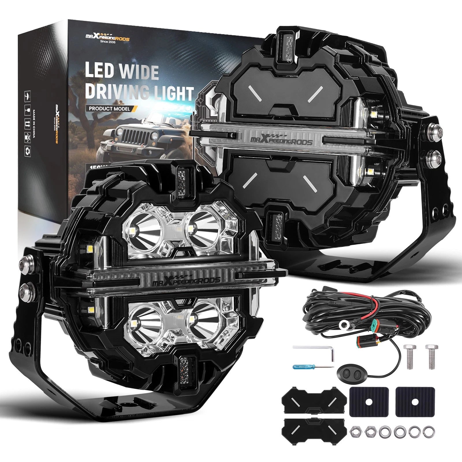 LED Driving Light Pods 5" for Universal Vehicles (178W Spot Beam, Amber/White DRL)