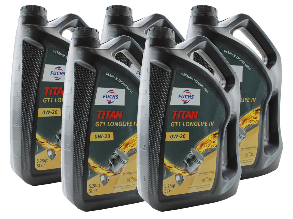 Set of 5 Fuchs Titan GT1 Longlife IV SAE 0W-20 Engine Oil for Audi VW