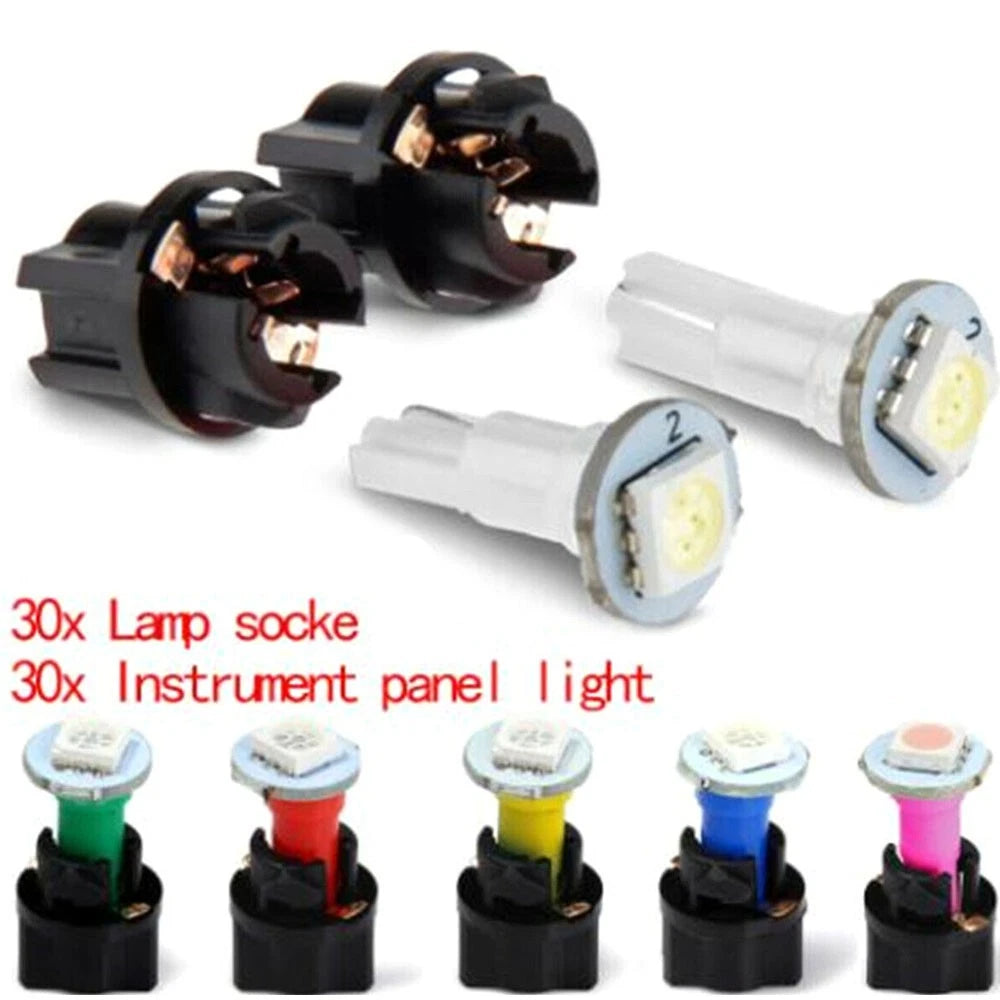 30Pcs T5 Twist Socket LED Light Bulb for Car Instrument Panel
