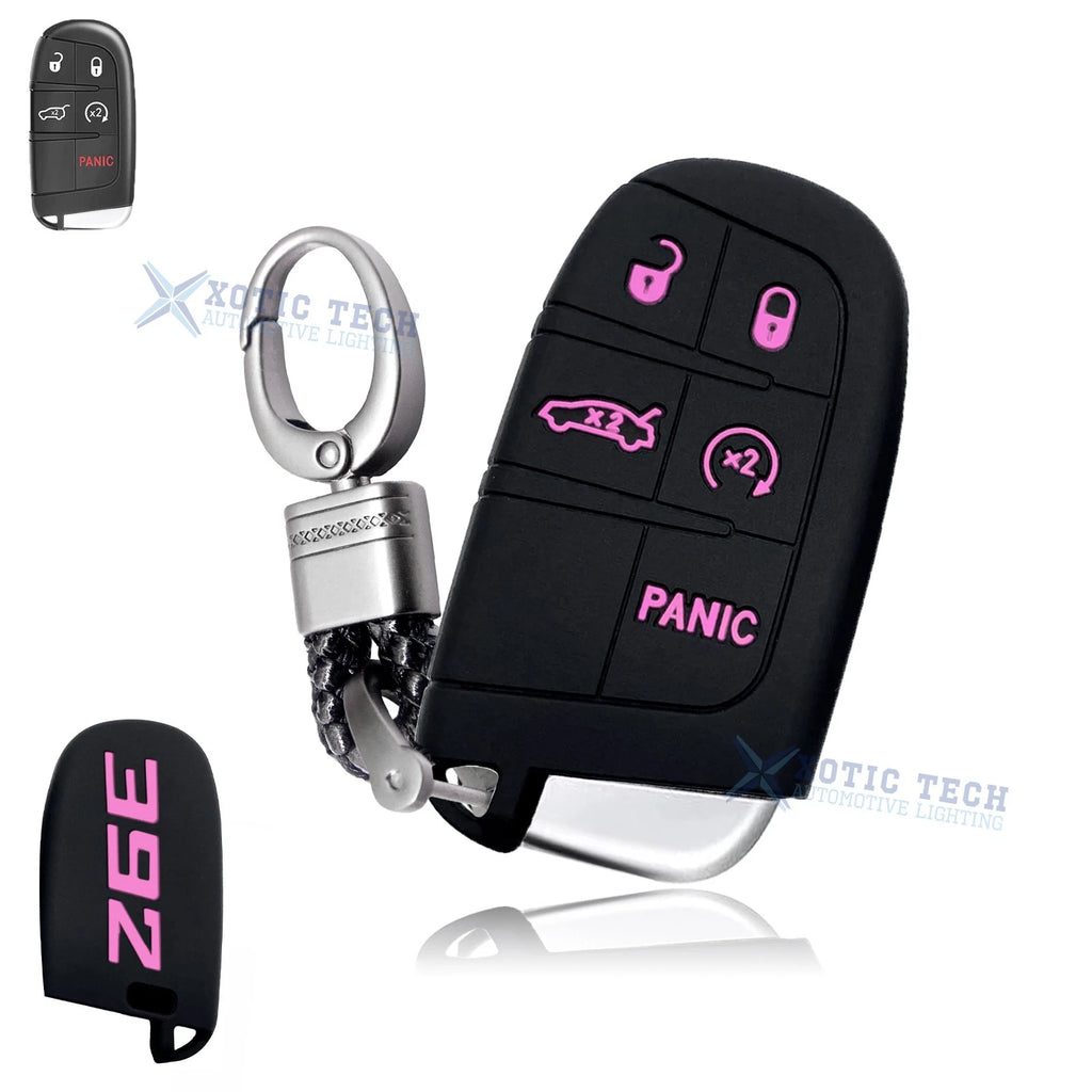 Pink Silicone Remote Key Chain Shell Cover for Jeep Dodge Chrysler (2014–2025)