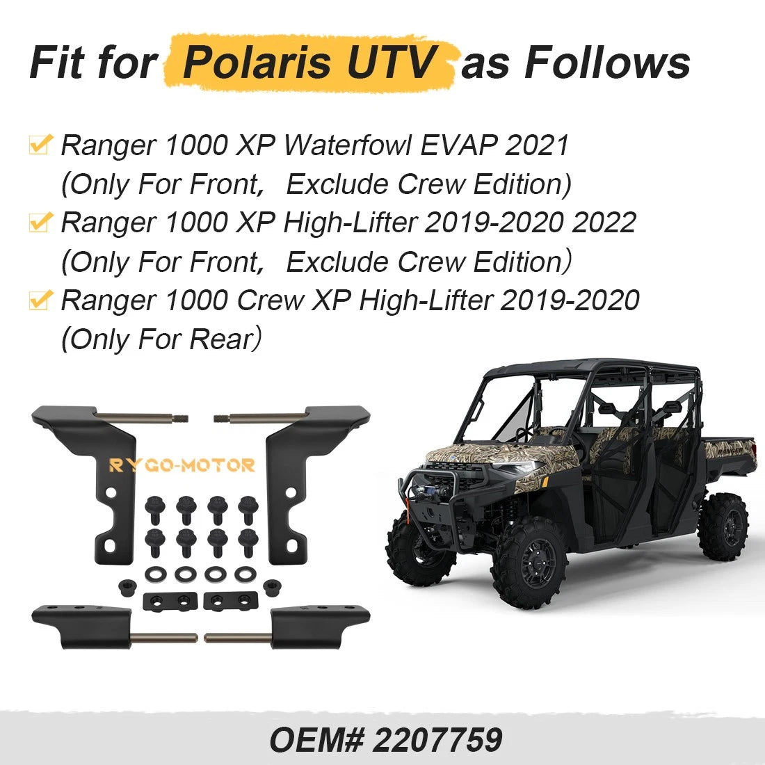 Half Door Hinge Hardware Kit for Polaris Ranger XP 1000 Crew (2018–2023)