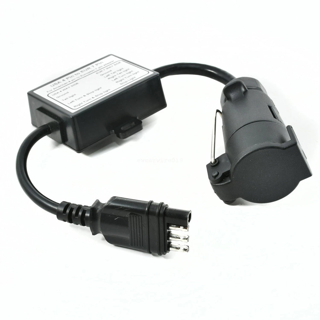 US to EU Trailer Light Converter 4-Pin Flat to 7-Way Adapter