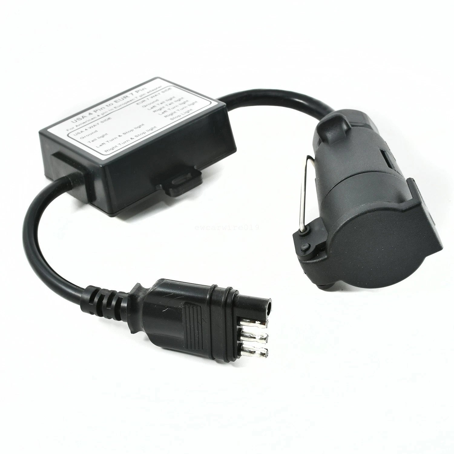 US to EU Trailer Light Converter 4-Pin Flat to 7-Way Adapter