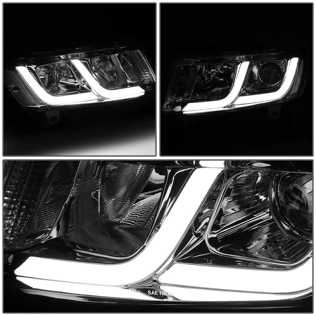 Pair of LED Chrome Clear Projector Headlights for Grand Cherokee (2014–2016)