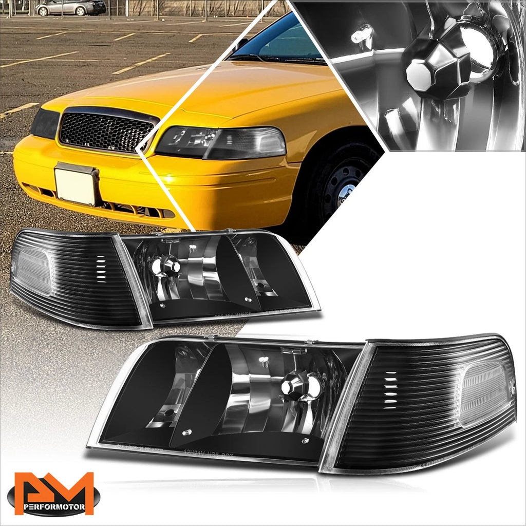 Factory Style Headlights for Ford Crown Victoria (1998–2011) - Clear Corner Black