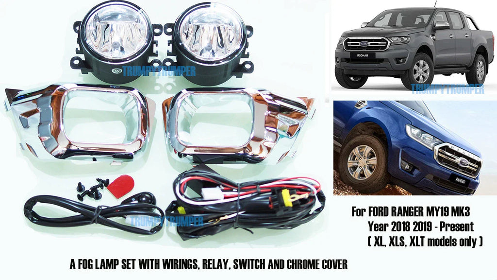 Fog Lamp Set with Chrome Covers for Ford Ranger (2018-2019)