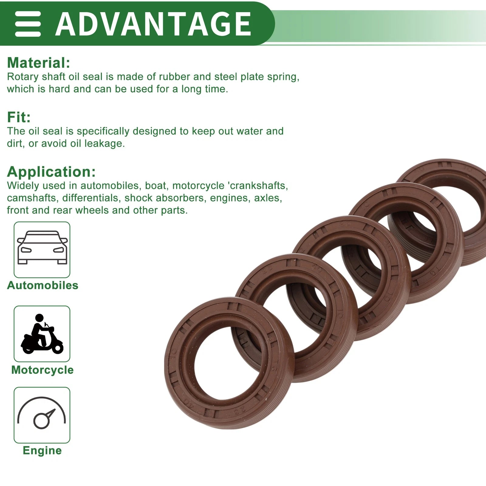 Set of 5 Oil Seal FKM Rubber 25x40x10mm for Various Models 
