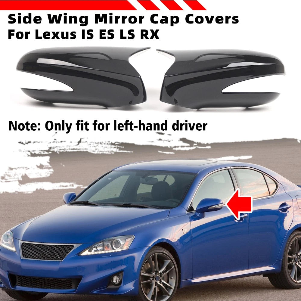 Pair Gloss Black Side Mirror Cap Covers for Lexus LS460 LS600h (2009–2012)