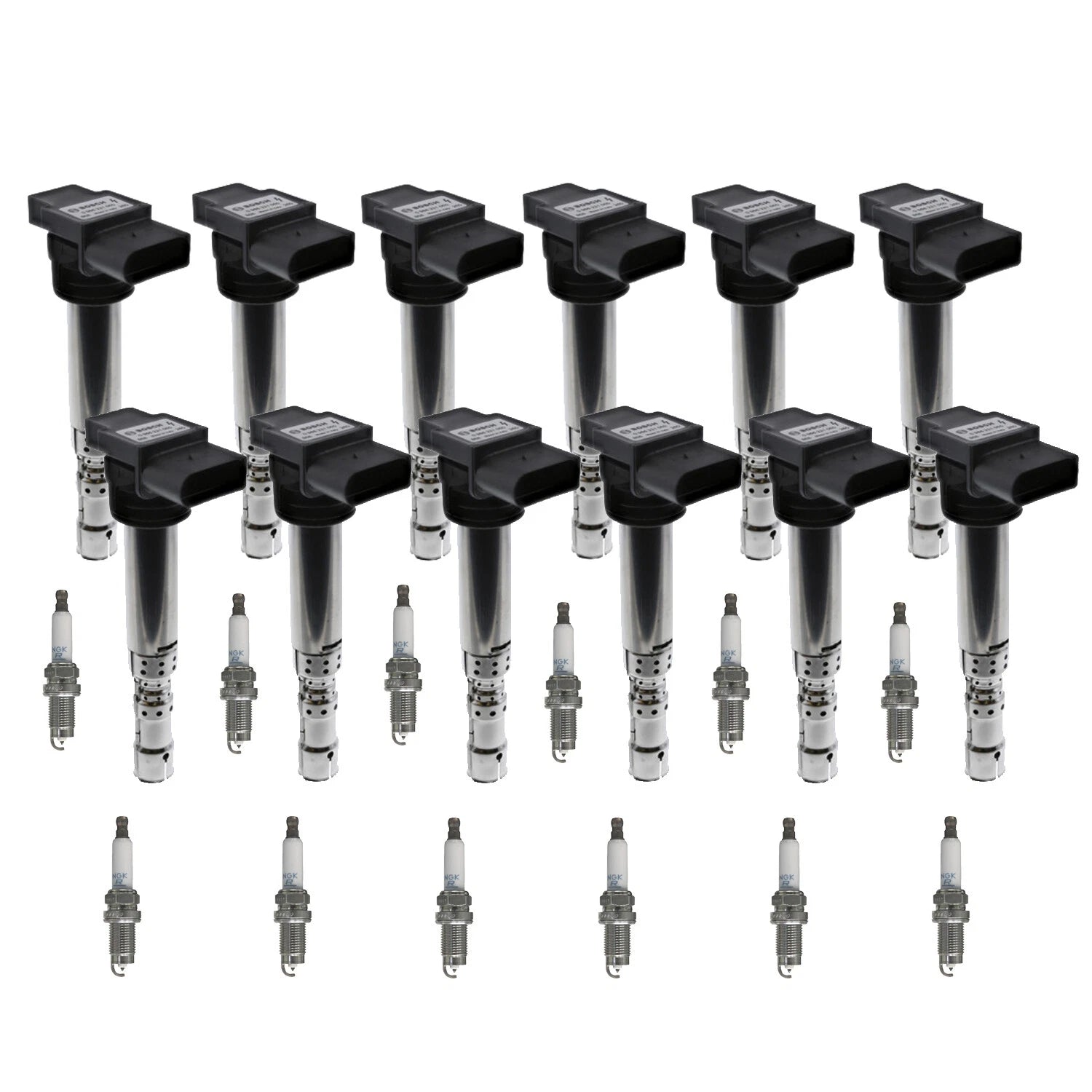 Set of 12 Ignition Coils & NGK Laser Platinum Spark Plugs for A8 Quattro (2004–2009)