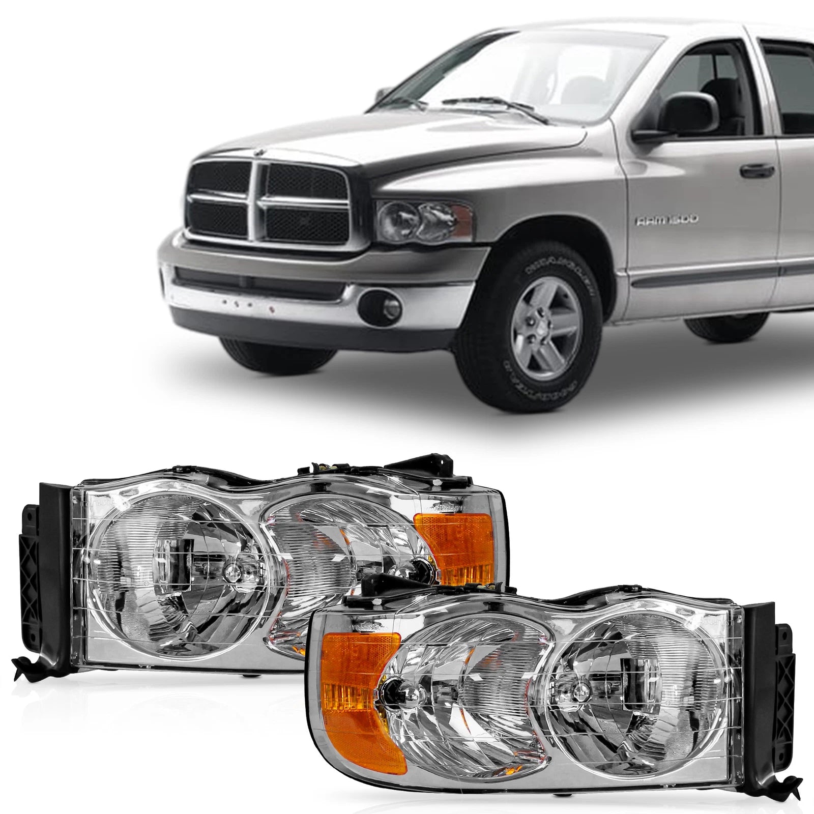 Chrome Housing Amber Corner Headlights for Dodge Ram 1500 2500 3500 (2002–2005)