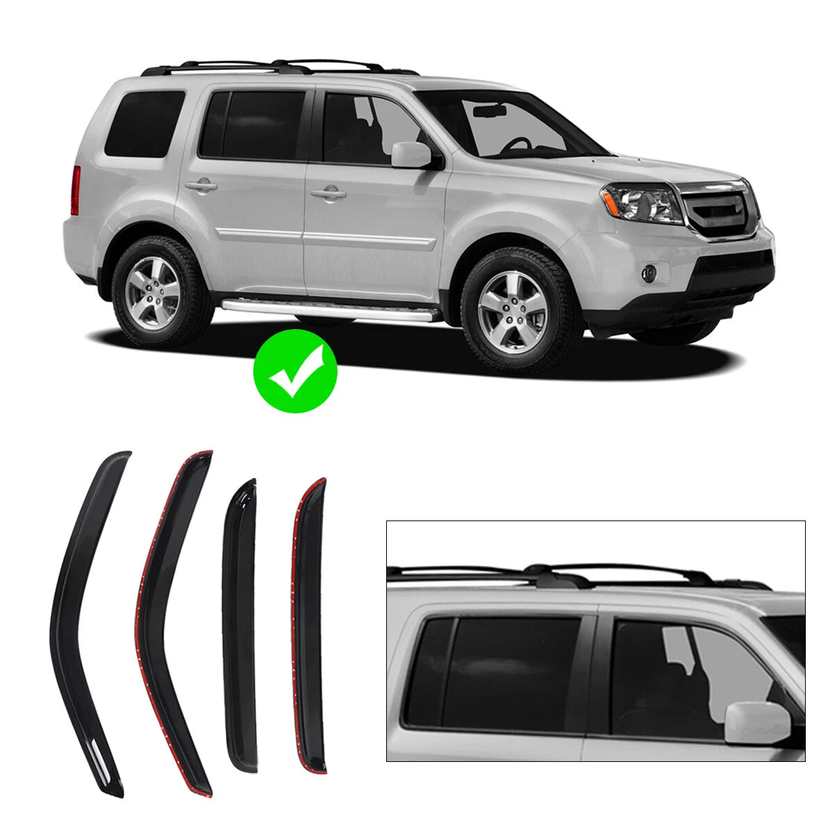 Set of 4 Window Vent Visor Rain Guards for Honda Pilot (2009–2015)