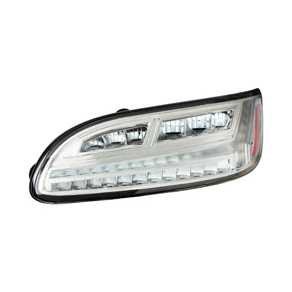 6 LED Headlights Chrome Pair with White Light Bar for Peterbilt 386 (2006–2016)