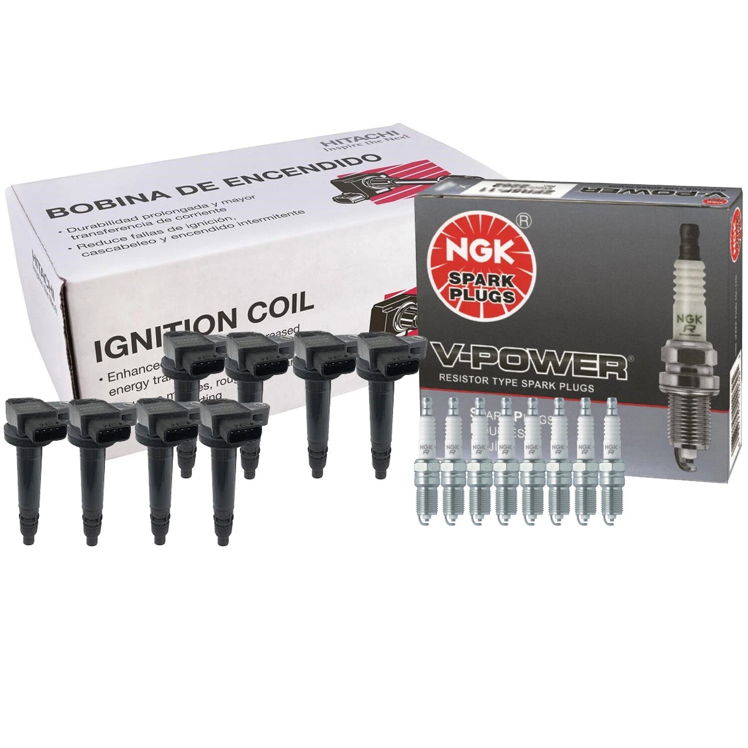 Set of 8 Ignition Coils & NGK V-Power Spark Plugs for Chevy Cadillac
