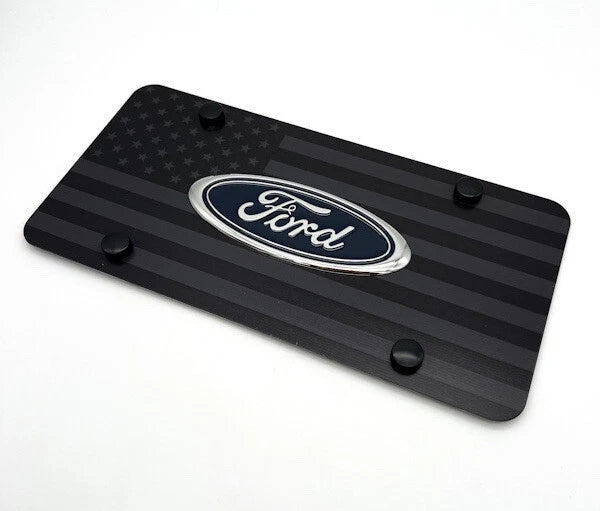 Black American Flag License Plate Frame with Ford Oval Logo for Ford (1990–2024)