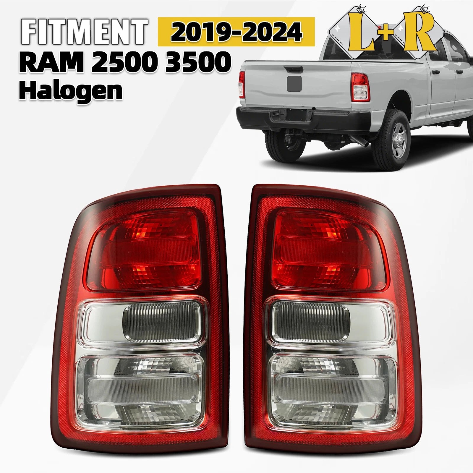 Halogen Tail Light Pair for RAM 2500 3500 (2019–2024) Chrome W/ Bulb
