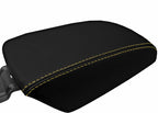 Leather Console Lid Armrest Cover for Ford Focus (2012–2018) Black Yellow Stitch