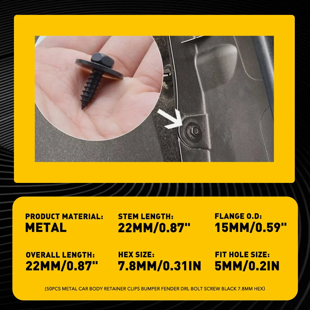 Set of 50 Metal Retainer Clips for Automotive Applications (22mm Length)