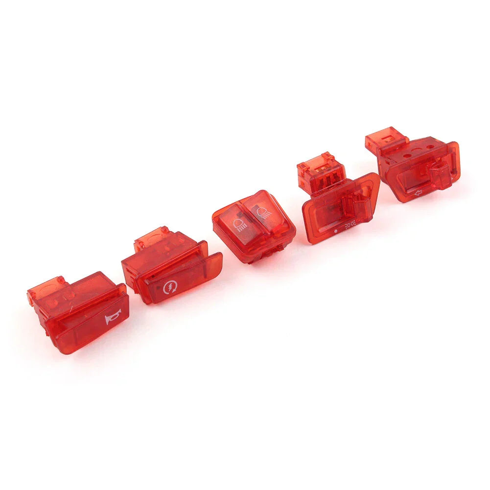 5Pcs Red Turn Signal Headlight Ignition Horn Switch Caps for GY6 50-150cc