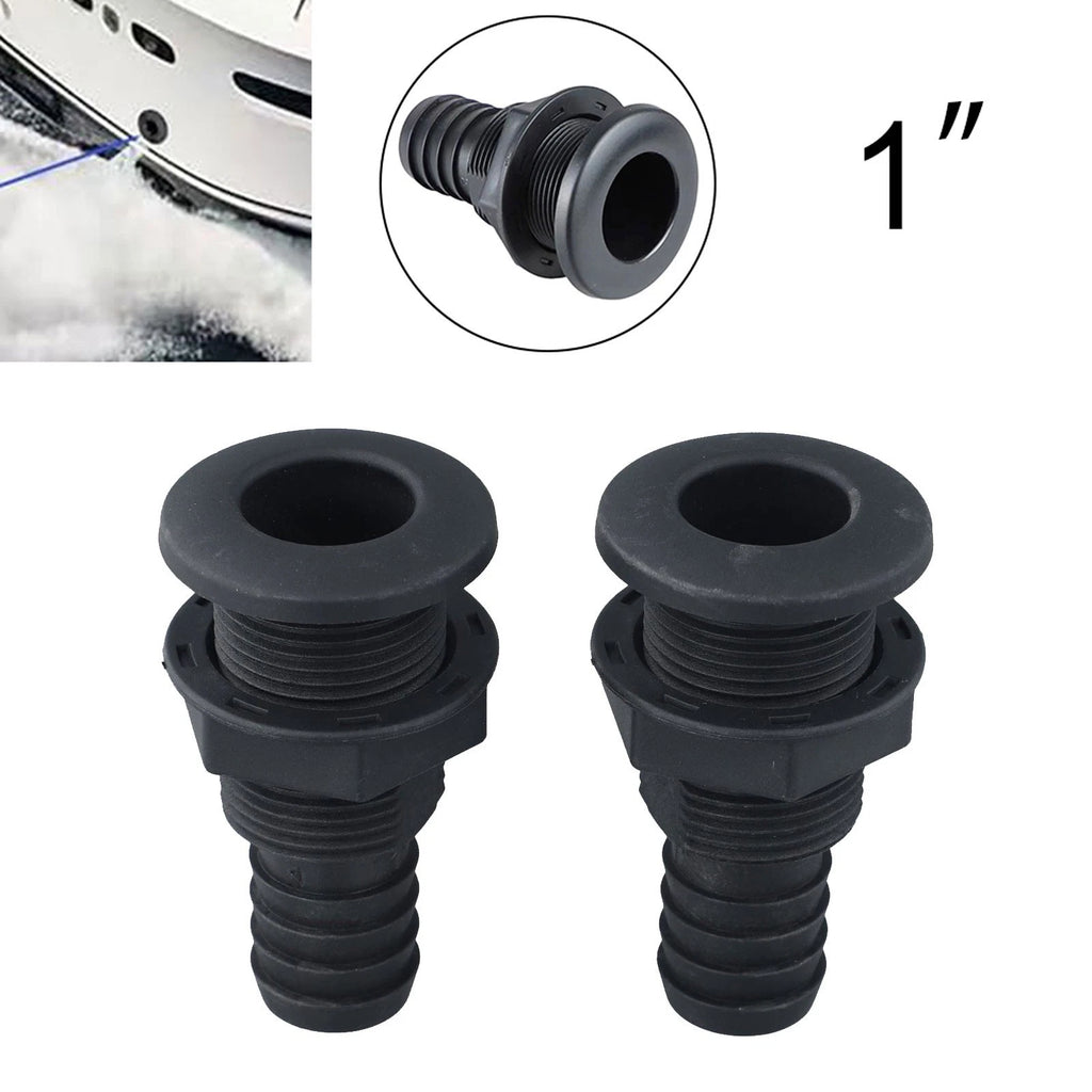 2X Marine Through Hull Fitting ABS Black Connector for Boat Plumbing