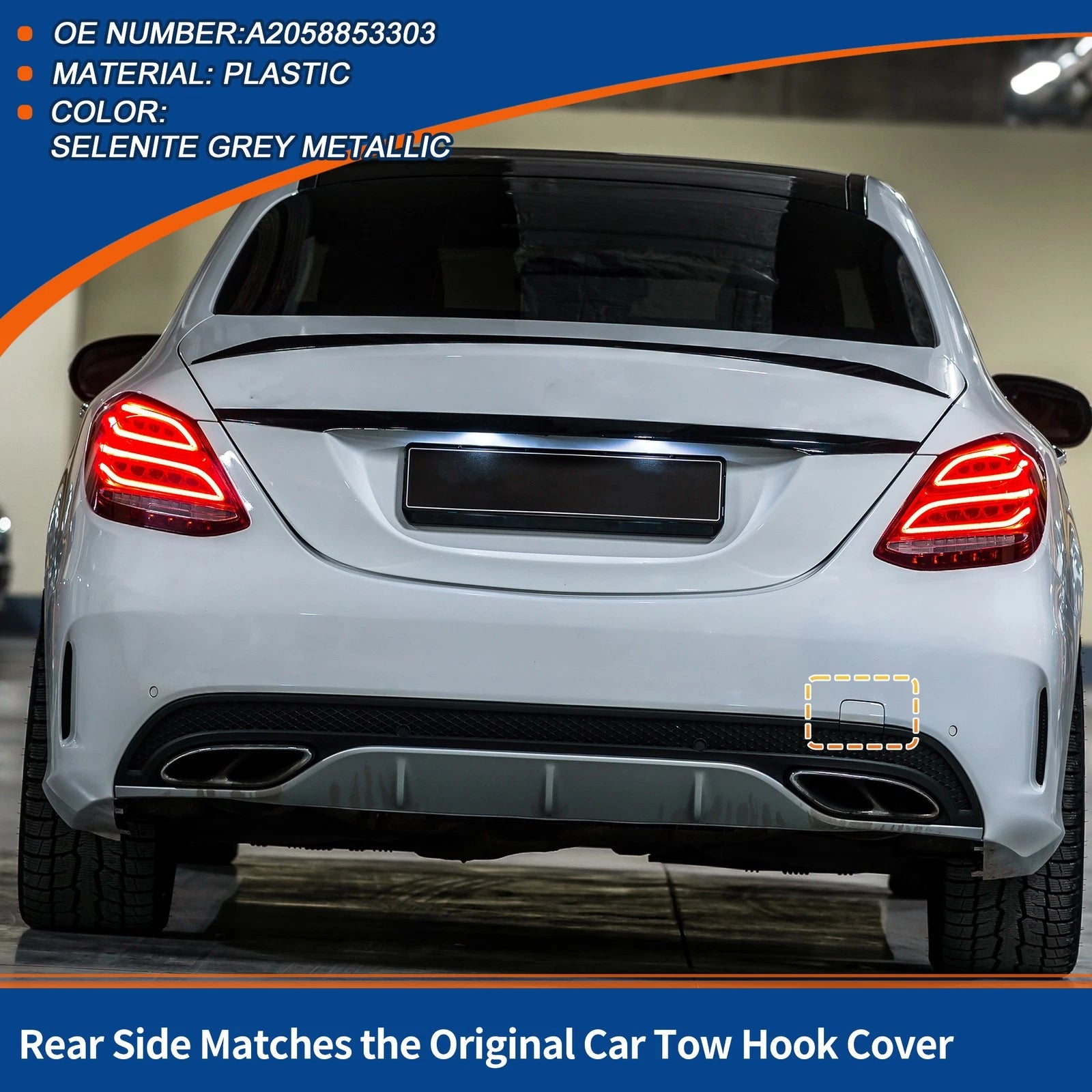 Rear Car Bumper Tow Hook Cover for Mercedes-Benz C-Class (2015–2021) No.A2058853303 Grey