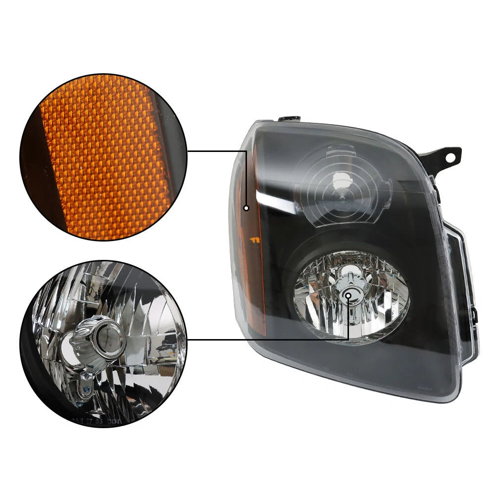 Pair of Headlights for GMC Yukon XL (2007–2014) Halogen Clear Lens L+R