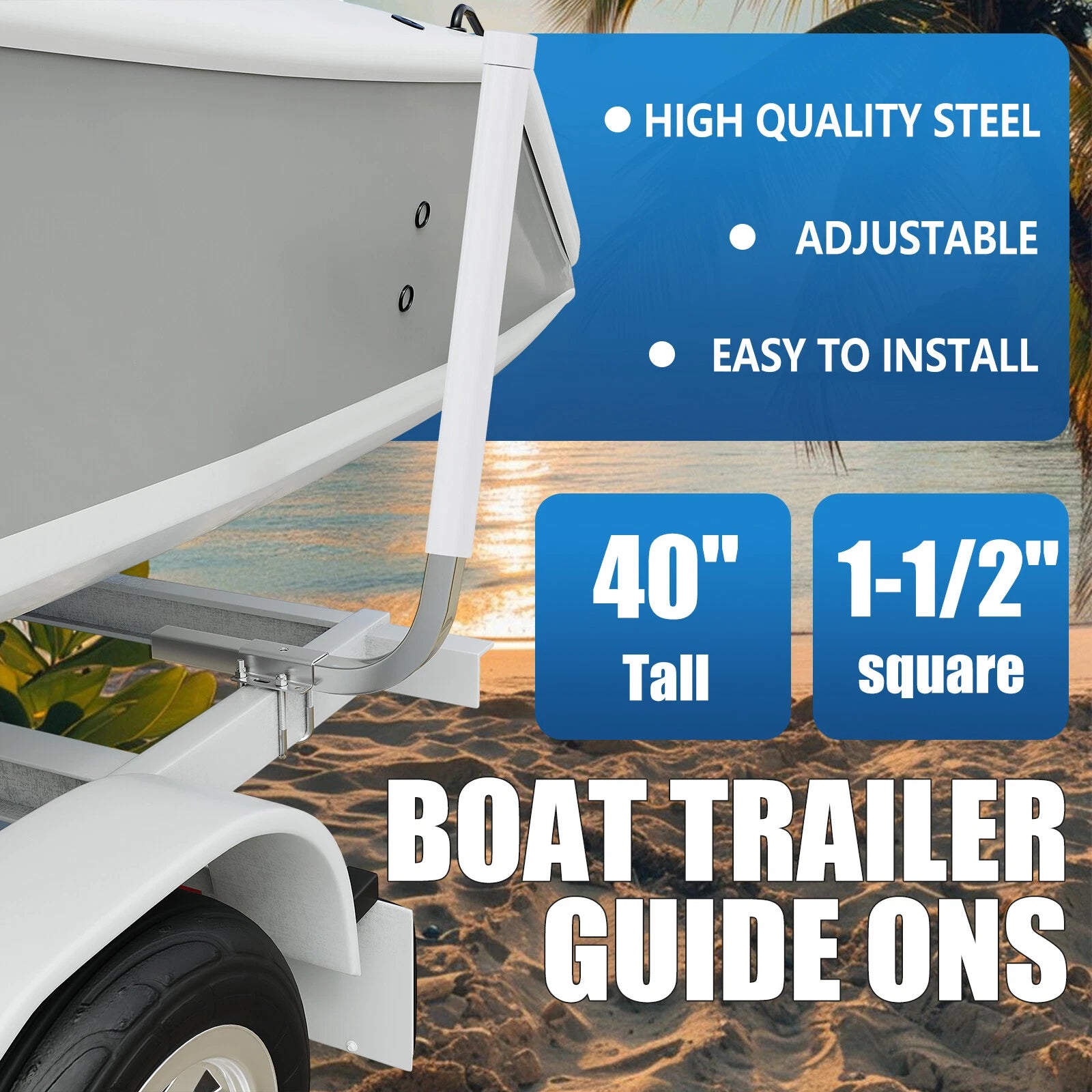 2X Boat Trailer Guide On 40" Zinc-Plated Post PVC Poles for Sailboat Trailer
