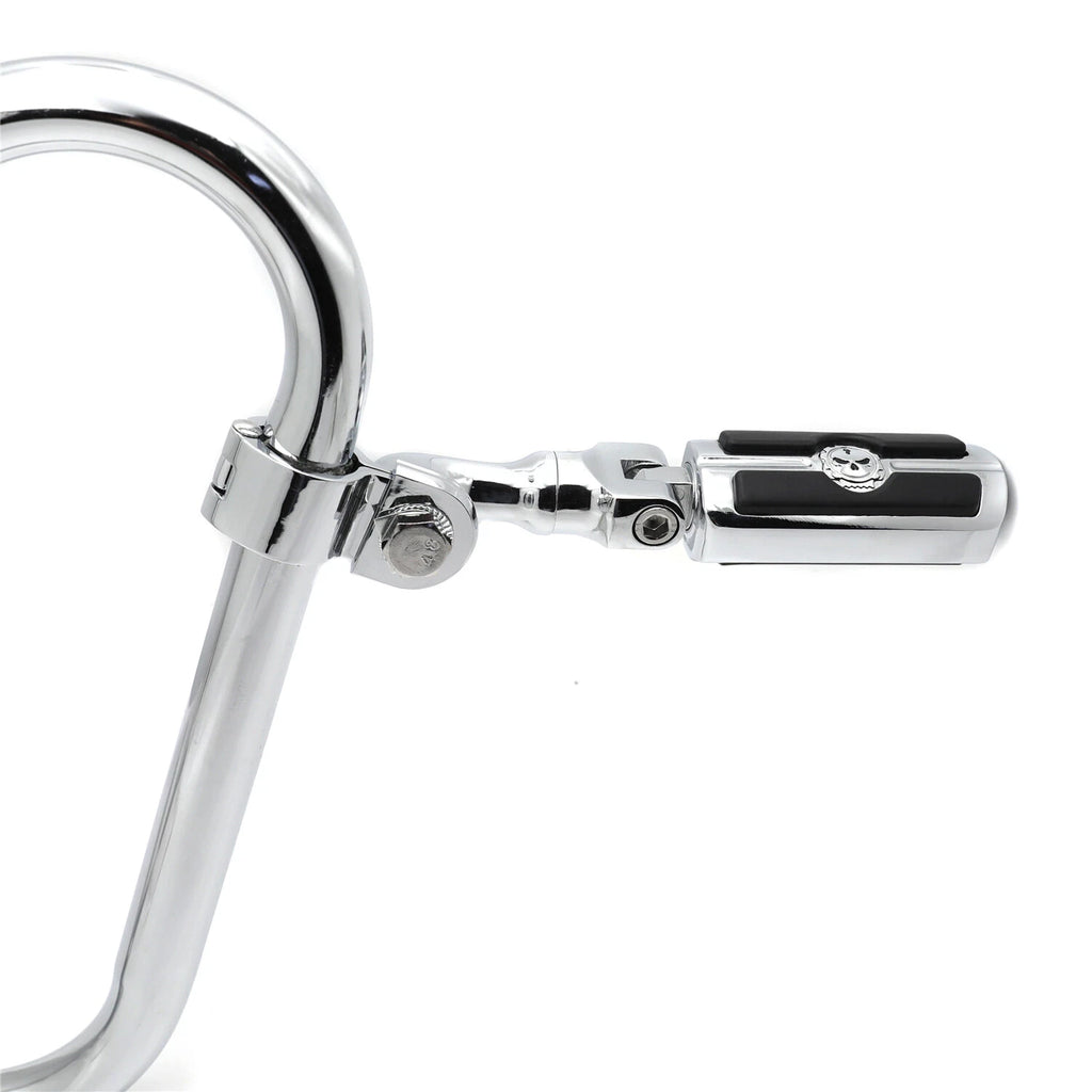Chrome Angled Adjustable Skull Foot Peg for 1.25" Engine Guard Frame Tube