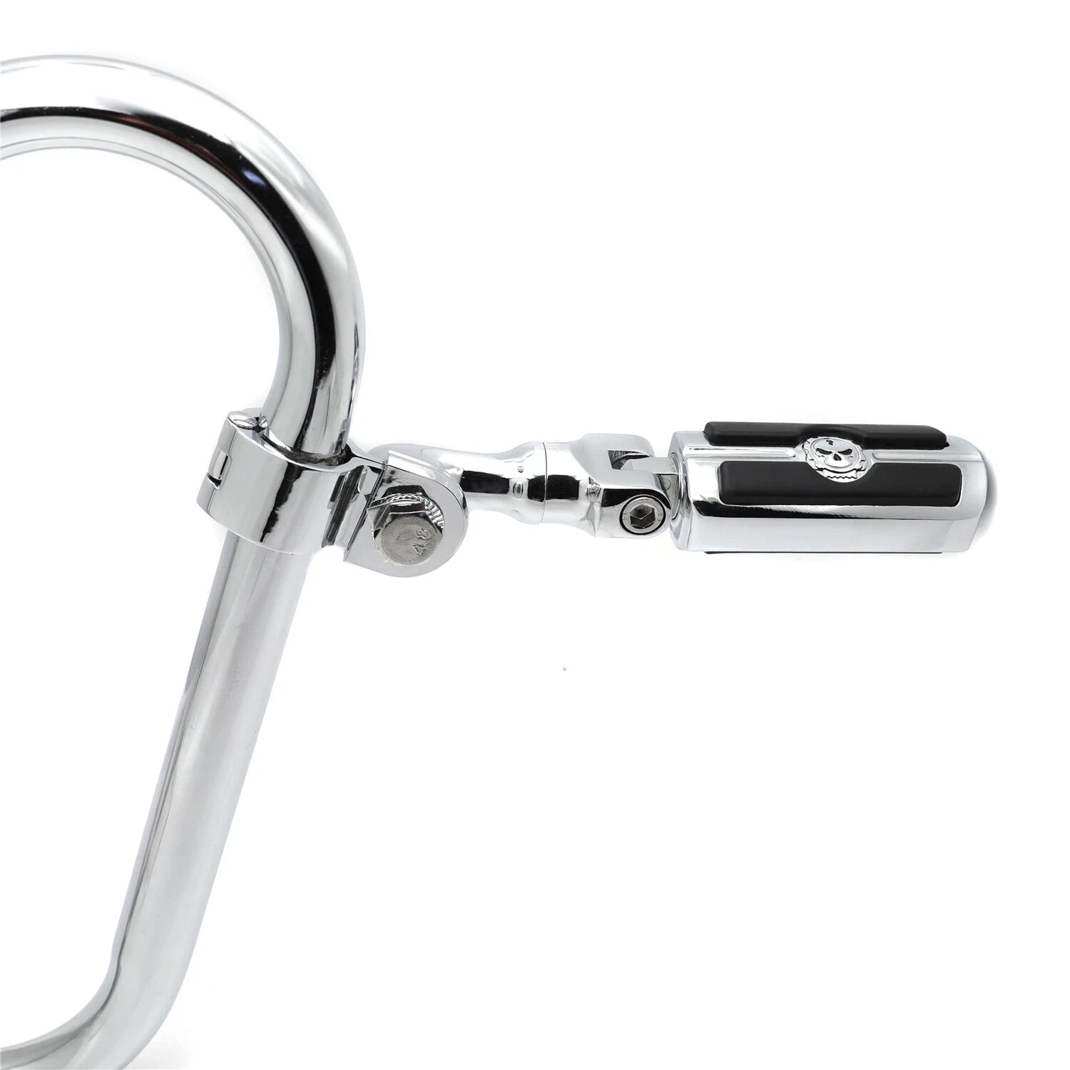 Chrome Angled Adjustable Skull Foot Peg for 1.25" Engine Guard Frame Tube