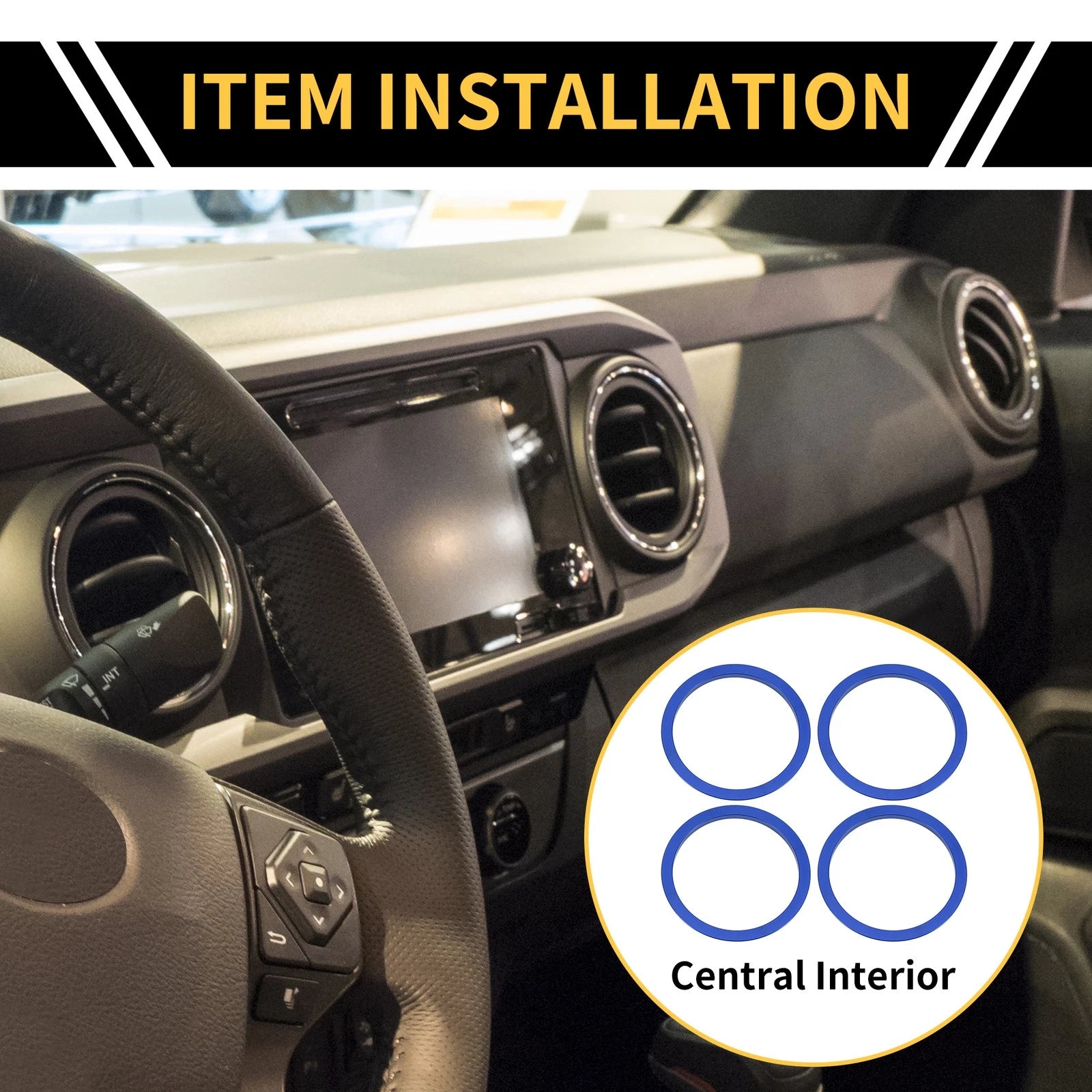 Set of 4 AC Vent Dashboard Decoration Rings for Toyota Tacoma (2016–2023) Blue