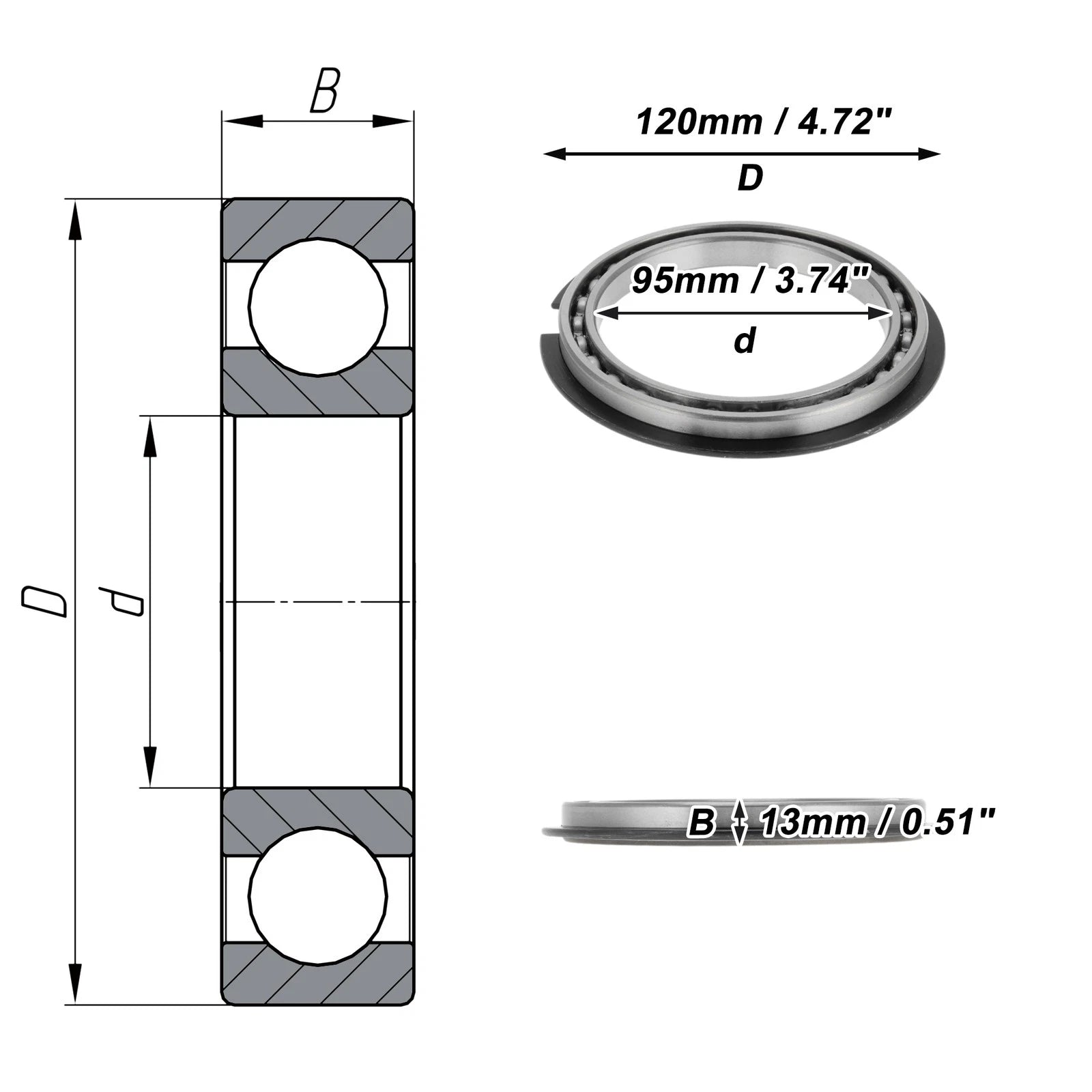 Deep Groove Ball Bearing P5 for Scooter Skateboard Wheel (95x120x13mm)