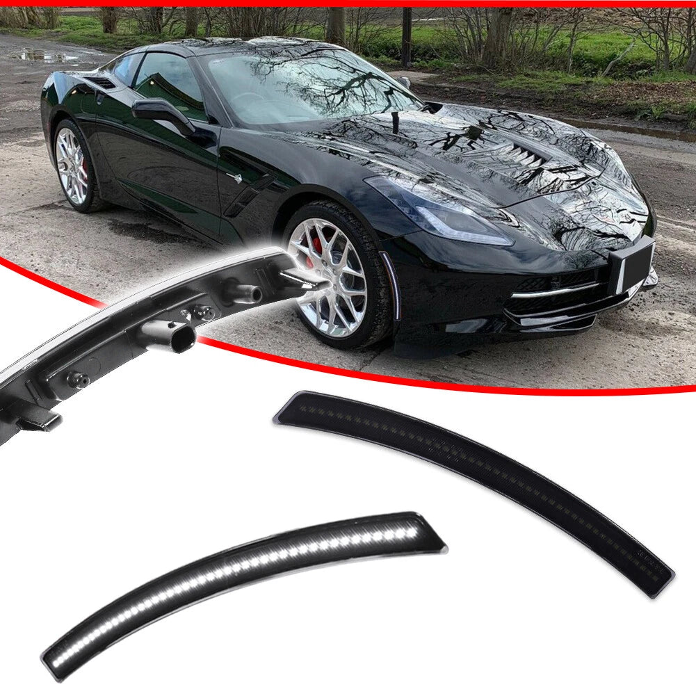 2Pcs Black Front Bumper LED Side Marker Lights for Chevy Corvette C7 (2014–2019)