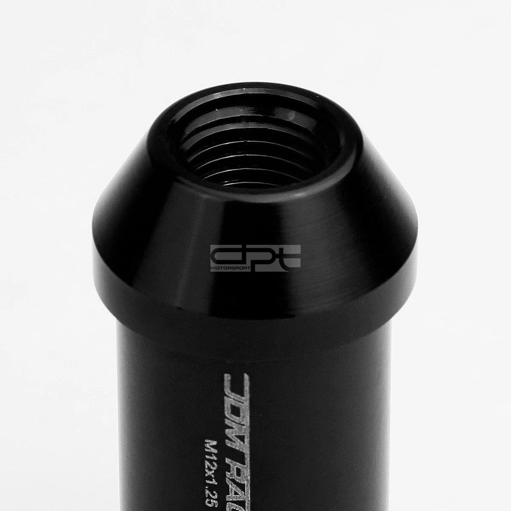 20x Open End M12x1.25 50mm Tall Black Aluminum Lug Nuts + Lock Key