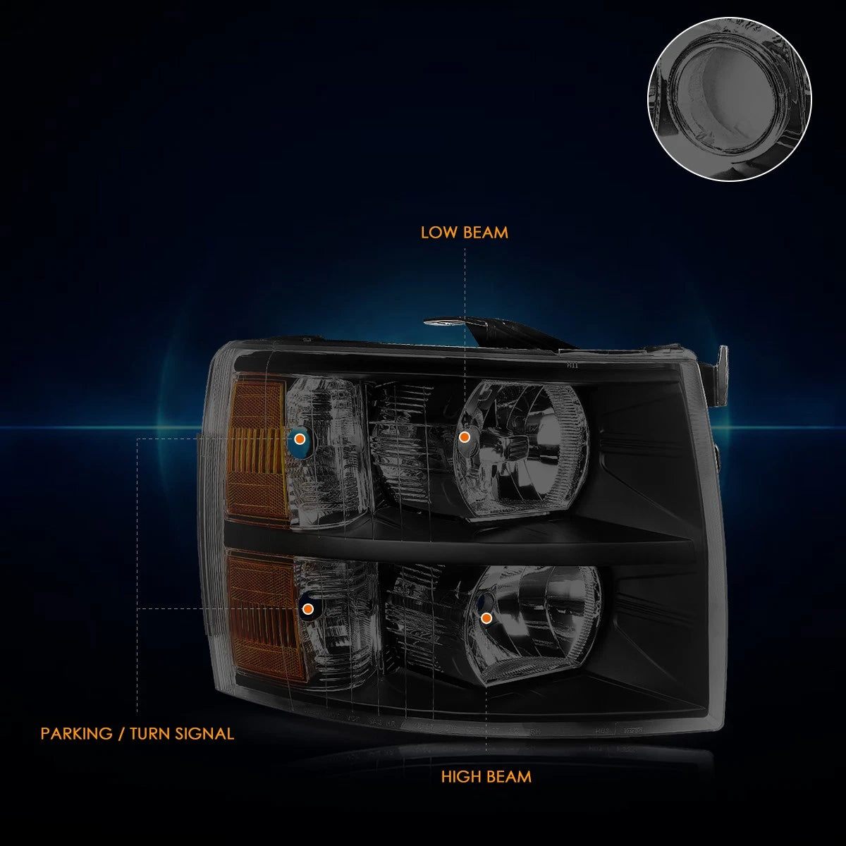 Headlight Lamp Replacement for Chevy Silverado (2007–2014) Smoked Housing