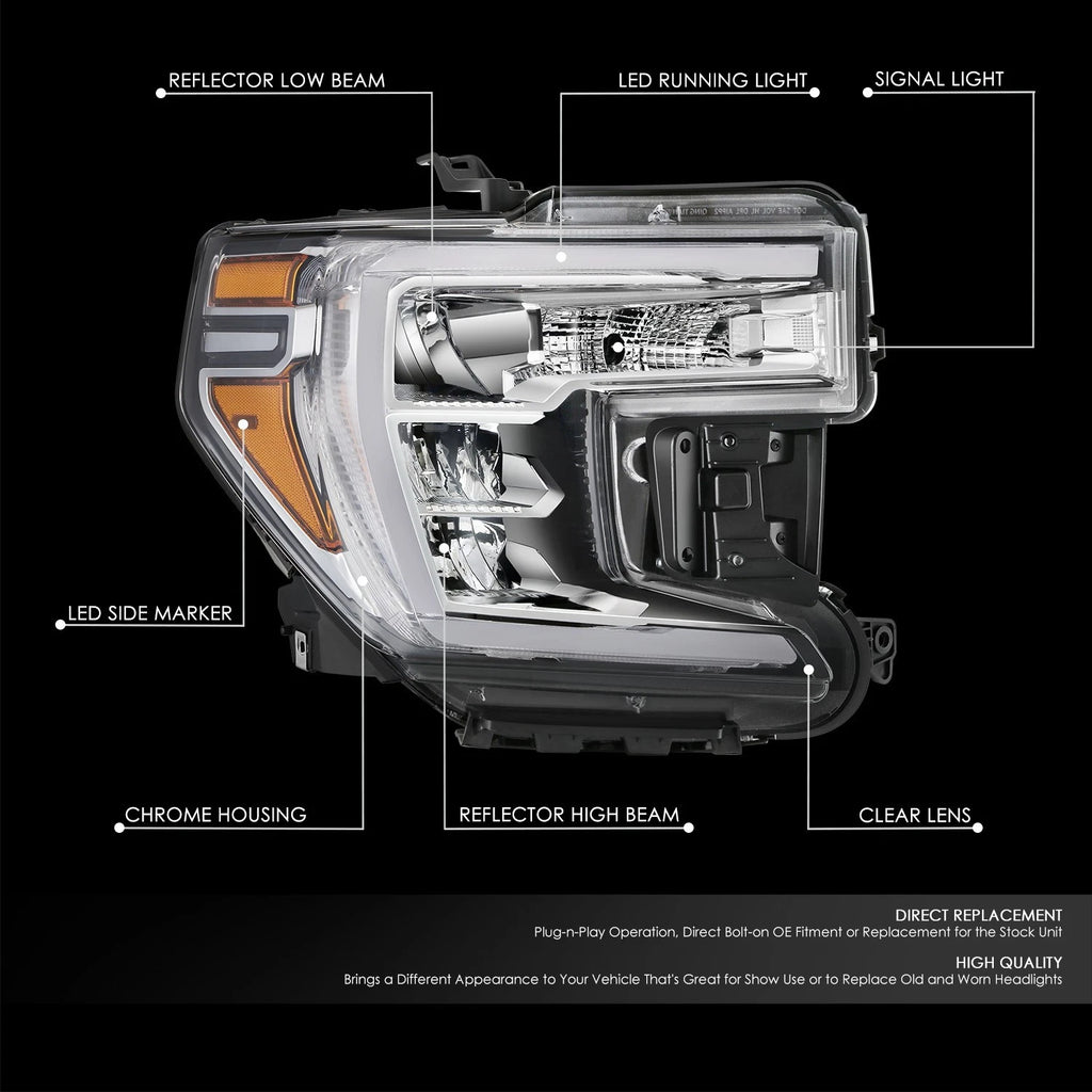 Chrome Amber LED Right Side Headlight Assembly for GMC Sierra 1500 (2019–2022)