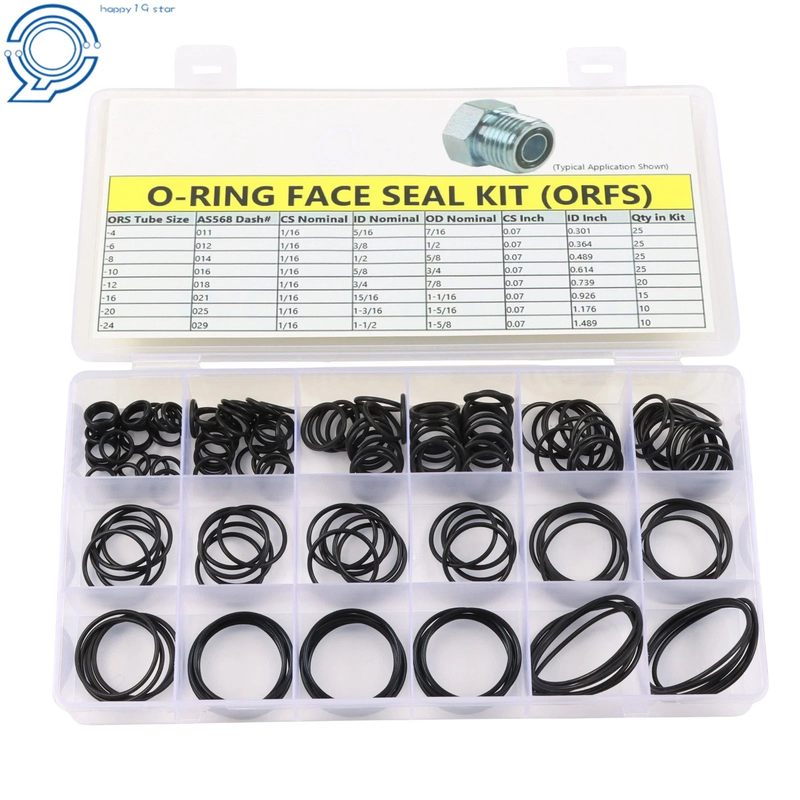 Hydraulic O-Ring Kit for FACE ORFS Fittings (155 Pieces, 8 Sizes)