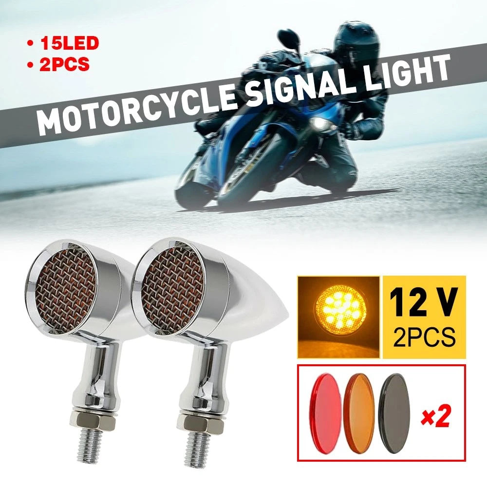 2X Chrome Turn Amber LED Light Bullets for Motorcycle (AUXITO)