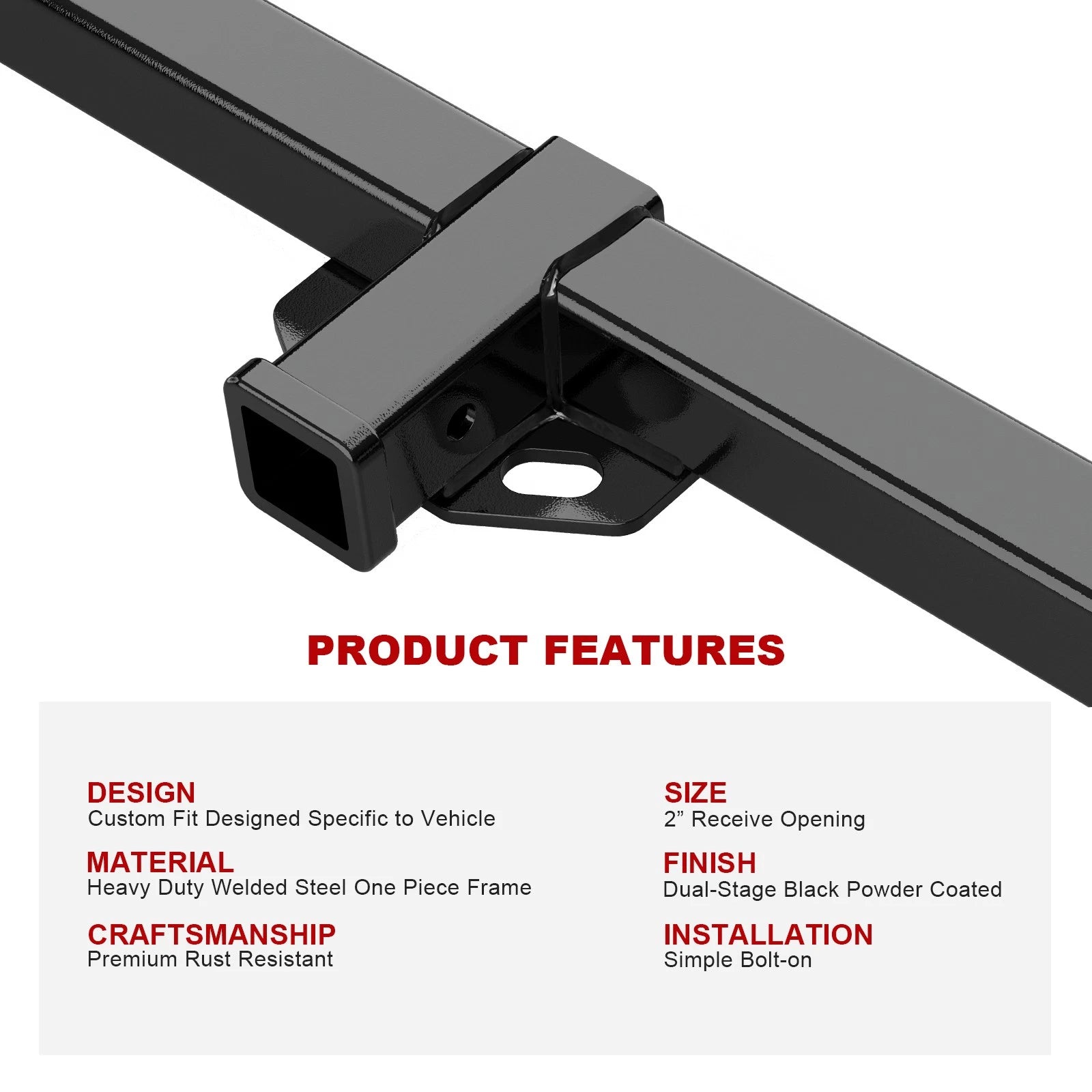 Trailer Hitch Receiver for Ford Edge (2015-2024) - Black Powder-Coated