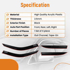 Wind Deflector Rain Guards for Honda Civic Sedan (1996–2000) Black