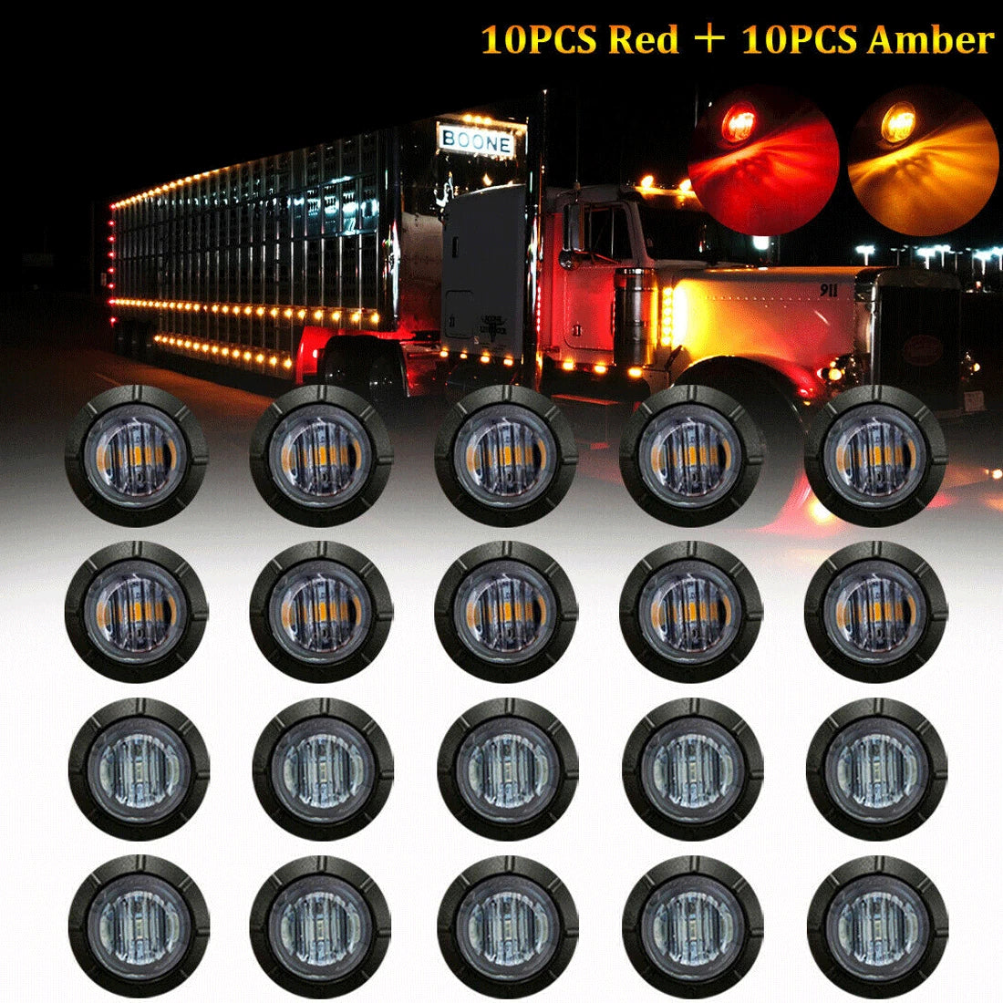 20X Smoked Round LED Side Marker Lights for Truck Trailer (Universal)