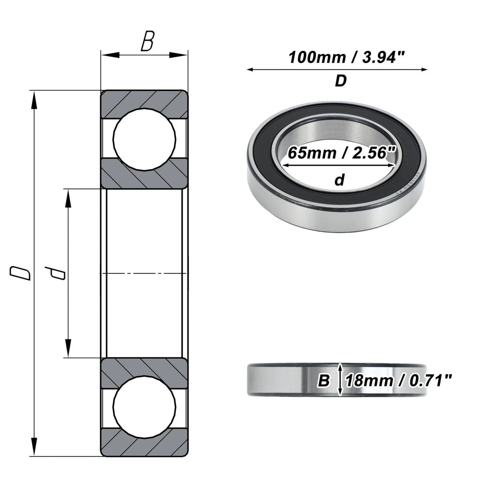 Deep Groove Ball Bearing 65x100x18mm for Scooter Skateboard (6013DDU)