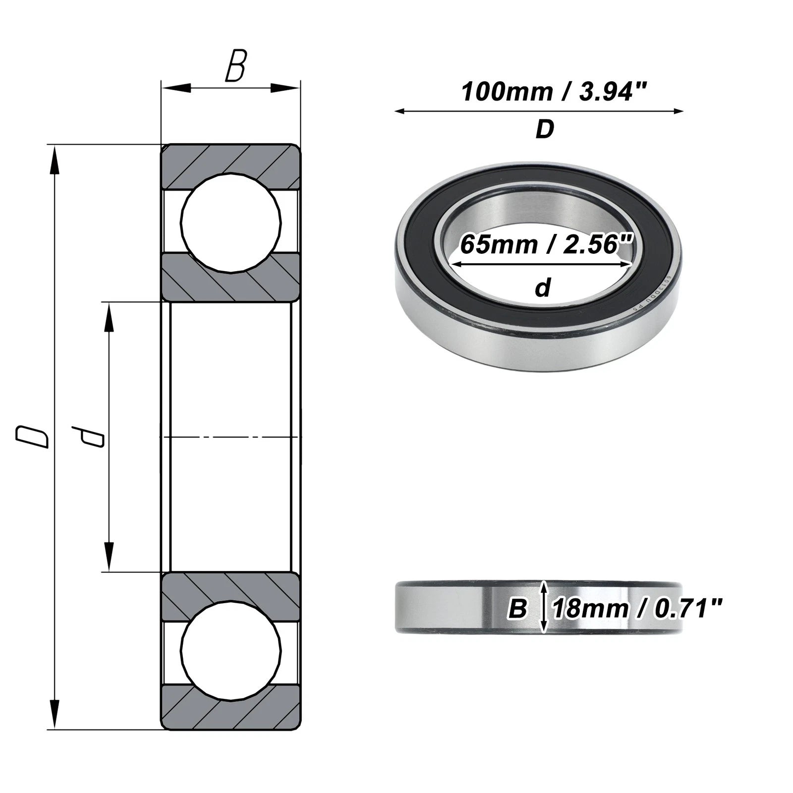 Deep Groove Ball Bearing 65x100x18mm for Scooter Skateboard (6013DDU)