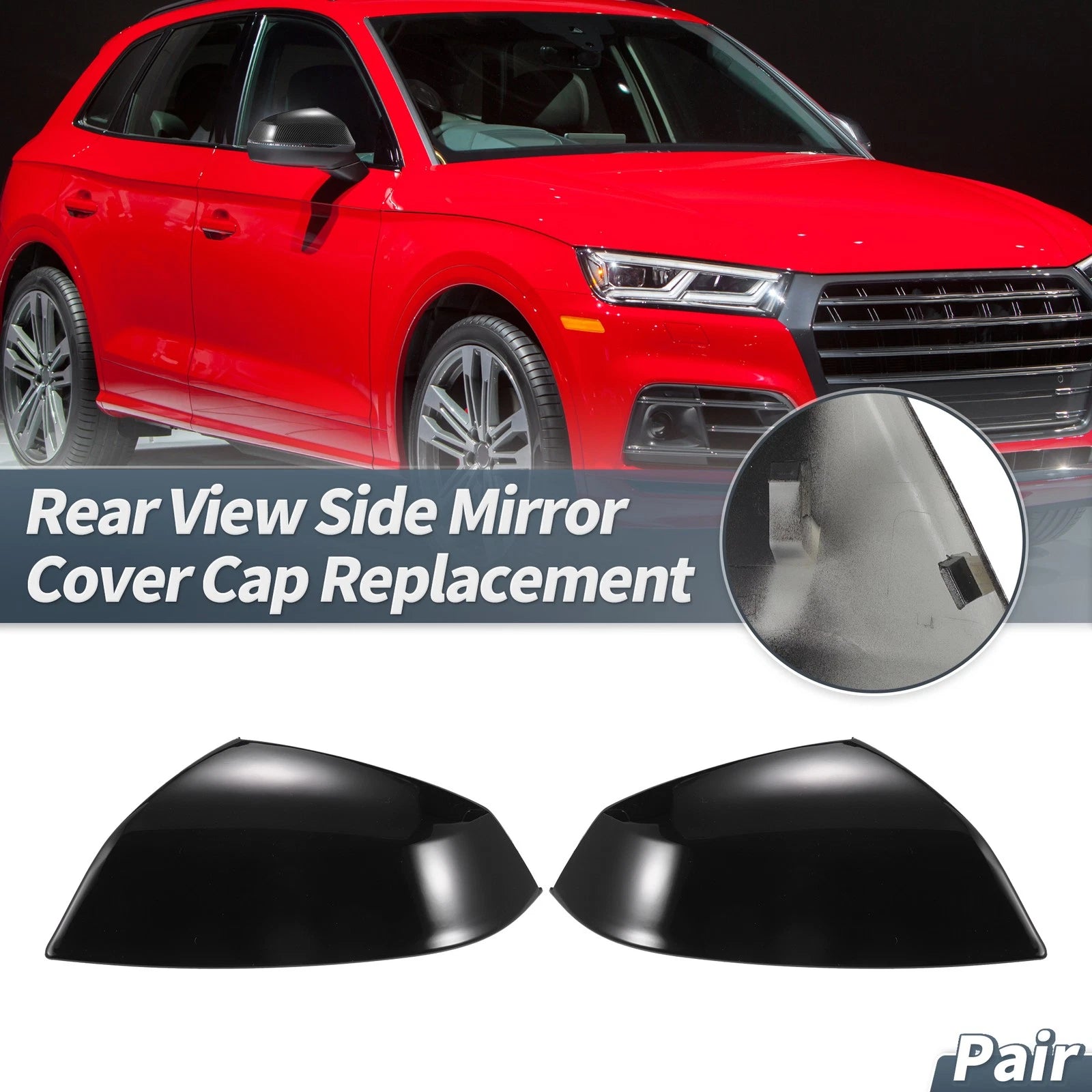 Pair Rearview Mirror Cover Cap Black Carbon Fiber for Audi Q5 Q5L SQ5 Q7 SQ7 (2018–2023)