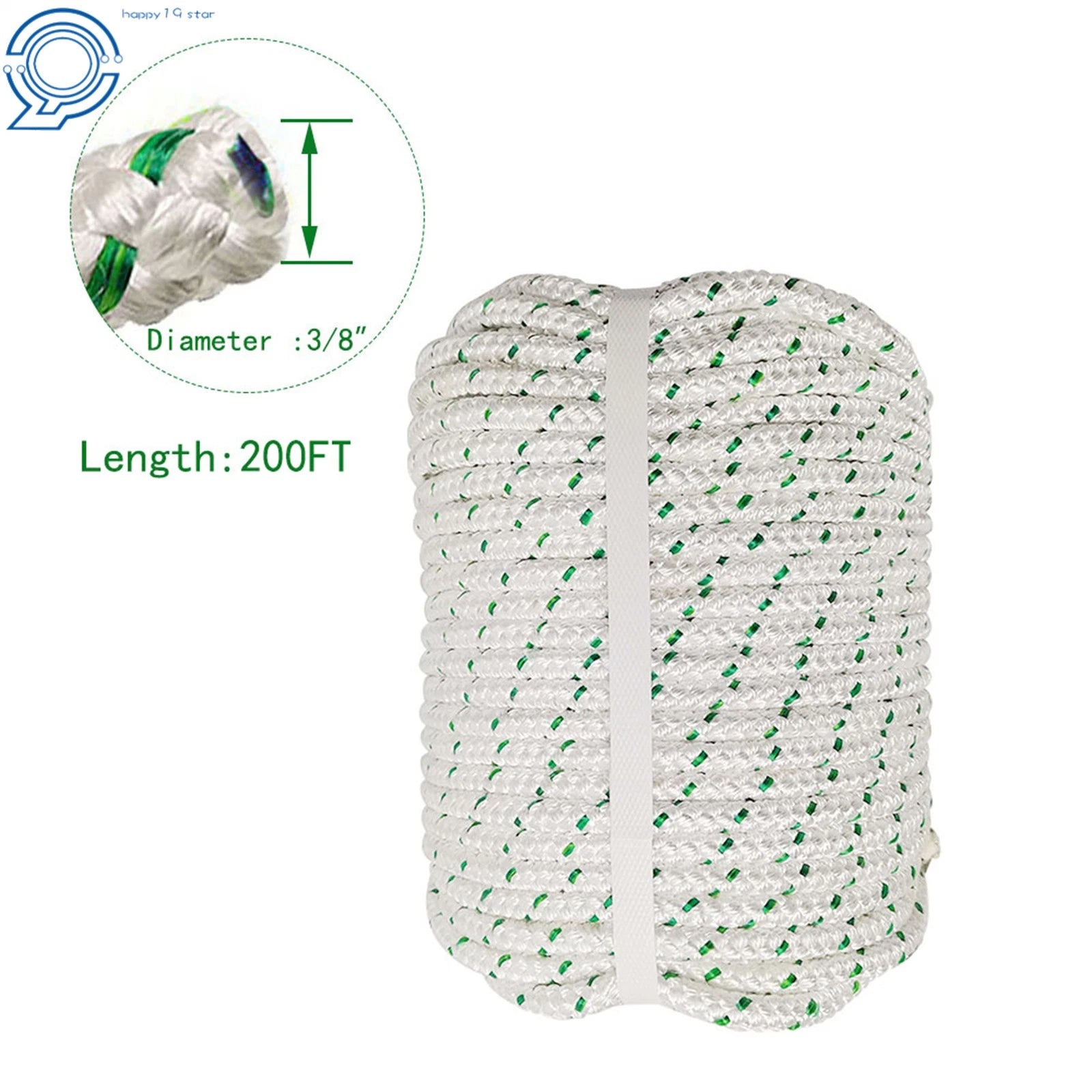 3/8" Double Braid Polyester Bull Rope 200' - 1544Lbs Breaking Strength