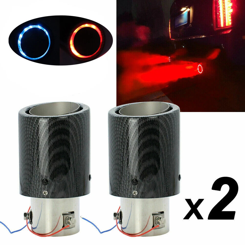 2Pcs Exhaust Tip Tail Pipe for Universal Cars (LED, Carbon Fiber)