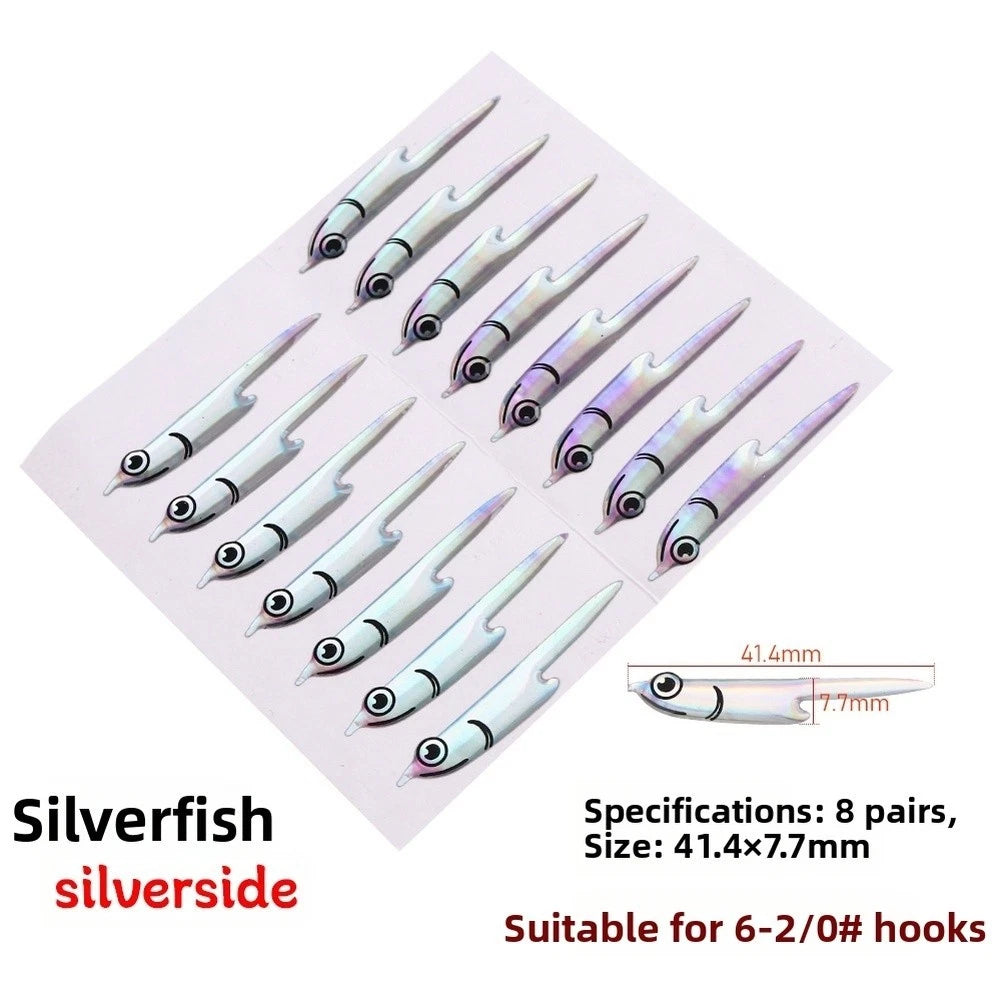 8 Pcs Flye Foils Fishing Lure with Silverside Fish Skin Effect for Ice Fishing