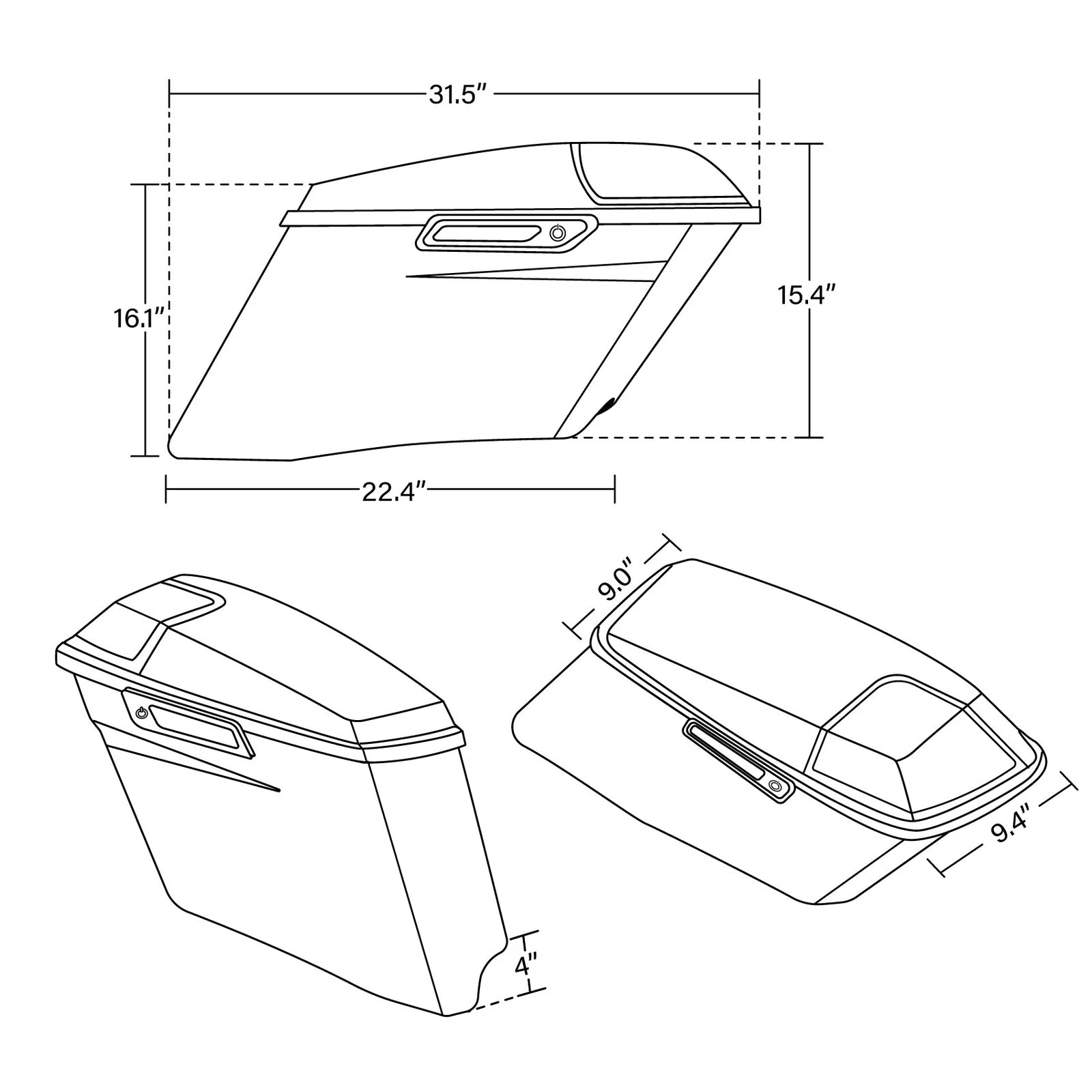 4" Stretched Saddlebags for Harley Street Glide (2014–Present) Mysterious Red Sunglo
