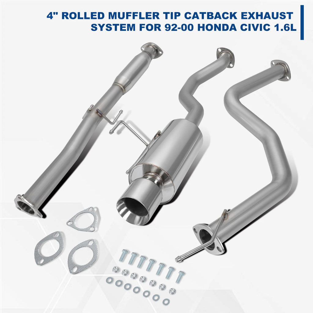 4" Rolled Muffler Tip Catback Exhaust System for Honda Civic (1992–2000)