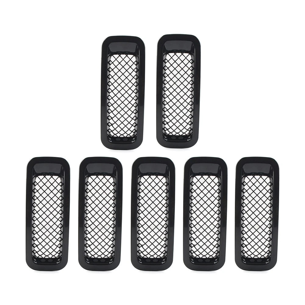 Set of 7 Front Mesh Grille Covers for Jeep Patriot (2011–2017) Gloss Black